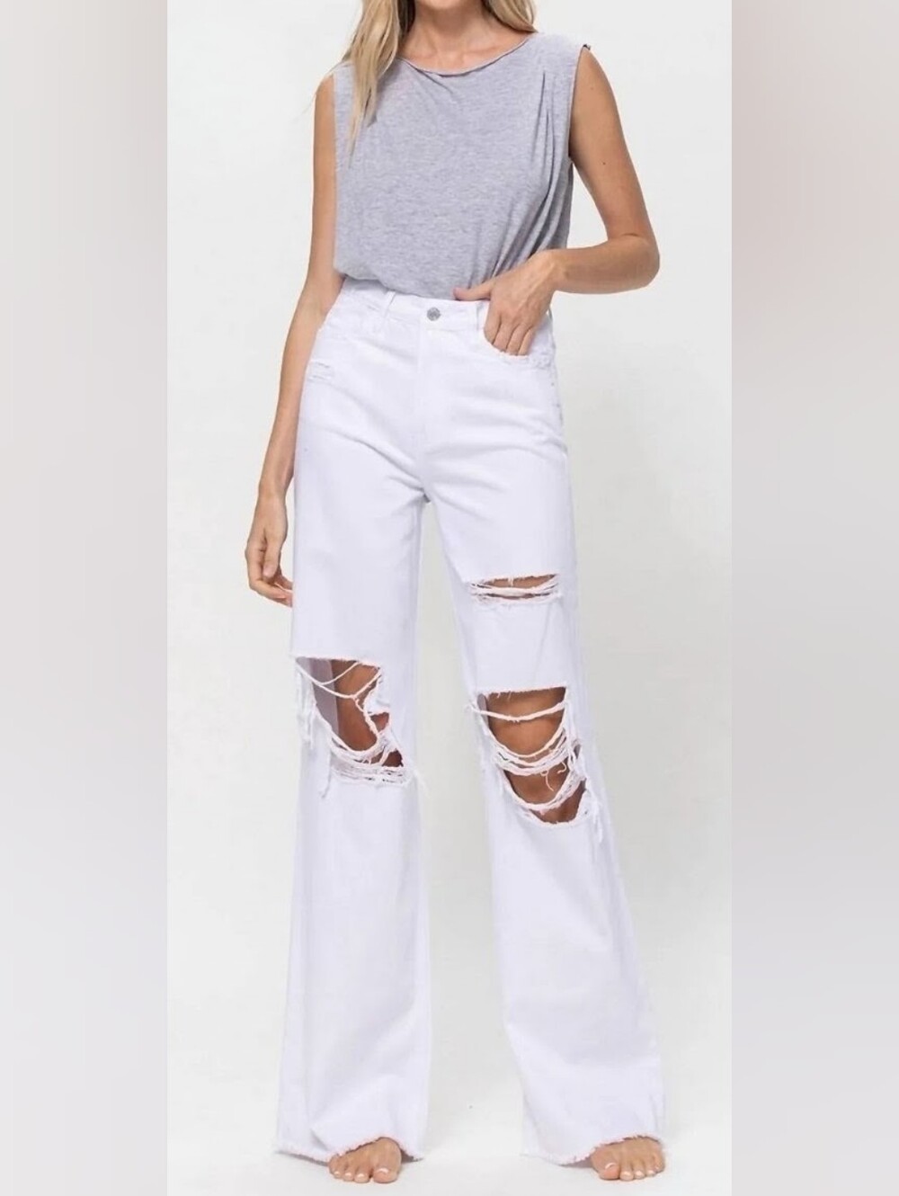 Super High Rise Wide Leg 100% Cotton White Jeans Size 25